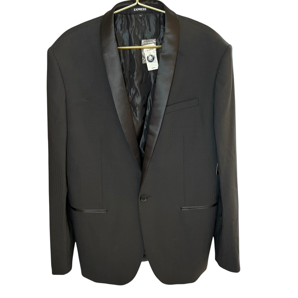EXPRESS Mens Slim Fit Black Tuxedo Blazer‎ Jacket 42R Wool Blend Formal Coat